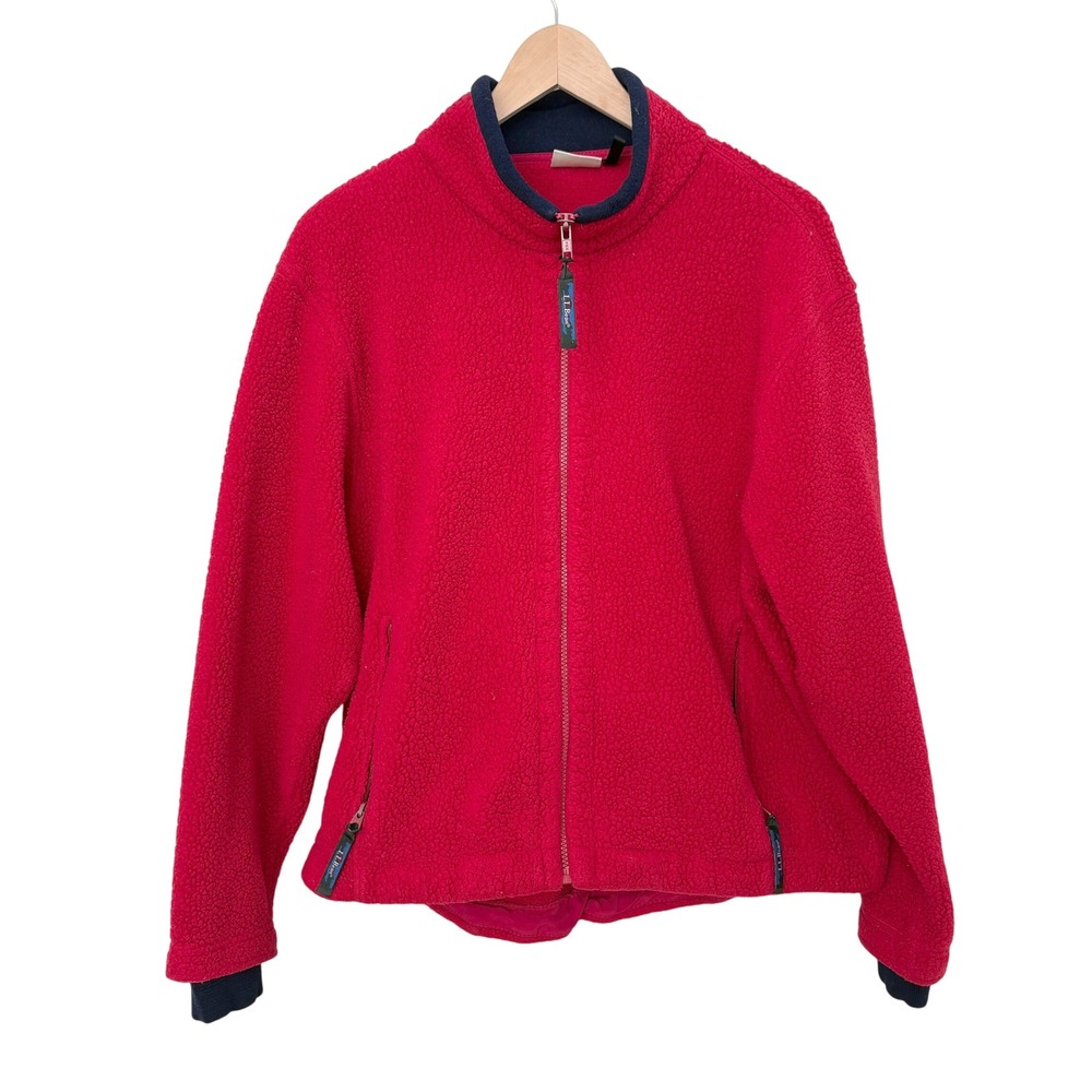 VTG LL Bean 90s Fleece Jacket Red Zip Up Casual Outdoor Women's Size‎ M Gorpcore